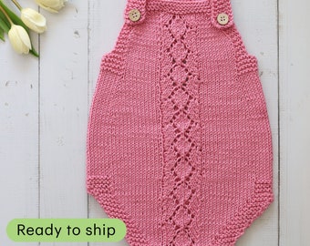 Knitted Bodysuit, Handmade for 3-6 month old Infants | Pink Summer Outfit for Baby Girls | Gift For Infants