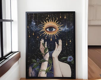 Mystical Boho Art Print, Surreal Celestial Spiritual Wall Art (Digital Download)