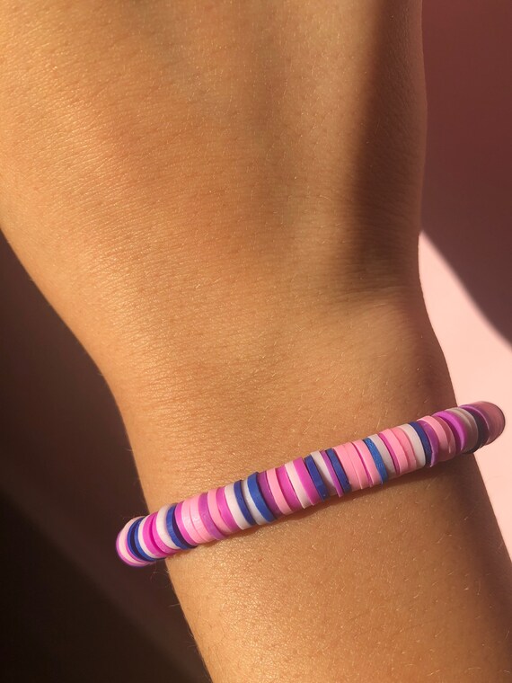 Berry Themed Clay Beaded Bracelet With Pink, Blue, and Purple Clay Beads 