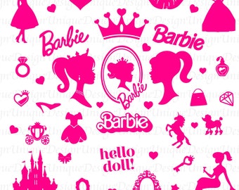 Barbe Svg Bundle, SVG, Silhouette princesse, poupée rose Svg, Svg fille, clipart autocollant, fichiers Svg pour Cricut, SVG | png | DXF