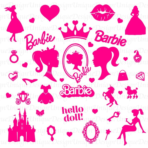 Barb SVG Bundle, SVG, Prinzessin Silhouette, rosa Puppe SVG, Mädchen SVG, Sticker Clipart, SVG Dateien für Cricut, SVG | PNG | Dxf