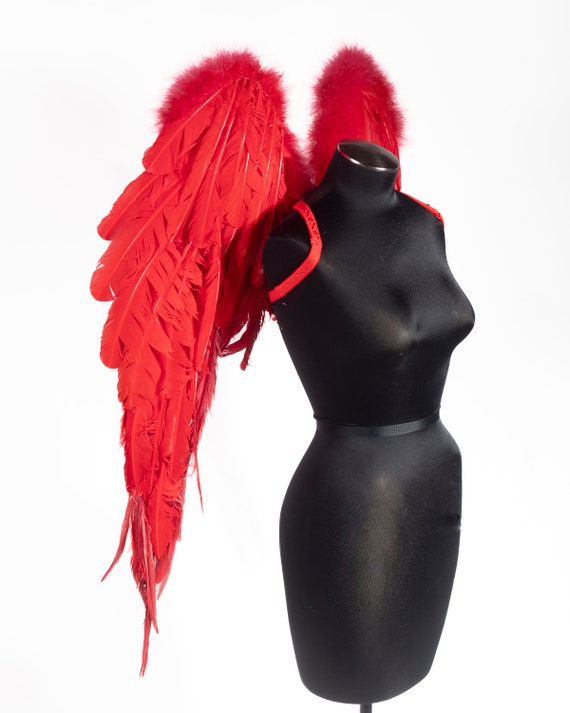 Down turned Red Feather Angel Wings - Victoria's Secret Inspired Handmade Custom Couture