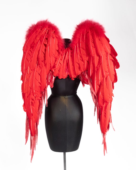 Down turned Red Feather Angel Wings - Victoria's Secret Inspired Handmade Custom Couture