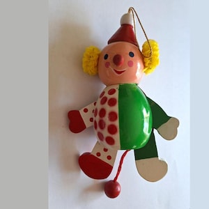 Vintage Clown Christmas Ornament - Pull String Puppet