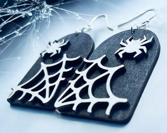Gothic Coffin Spider Web Earrings: Wednesday Addams Dark Academia Jewelry