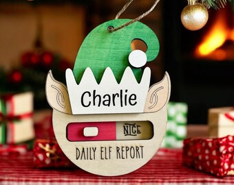 Personalized Elf Report Ornament for Kids – Naughty or Nice Slider with Child’s Name