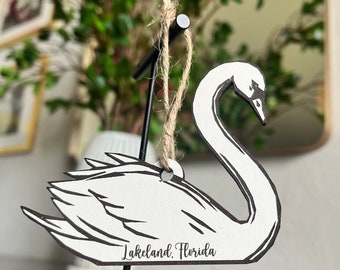 Personalized City Swan Ornament: Custom Hometown Keepsake, USA Made
