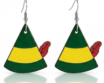 Orecchini a forma di cappello da elfo Buddy: gioielli in legno dipinti a mano ispirati al film di Natale