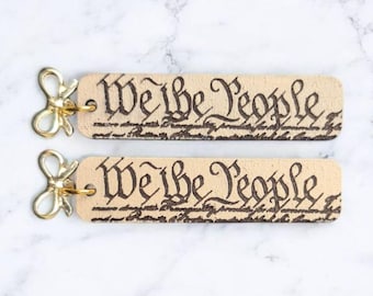 Patriotic We The People Dangle Earrings: Hand-Painted USA Flag Jewelry