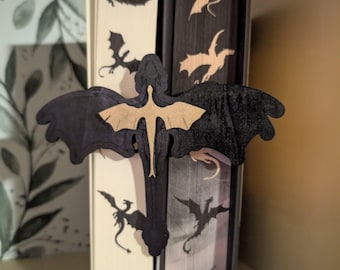 Dragon Bookshelf Decor | Laser-Cut Wood Fantasy Accessory | Hand-Painted Book Lover Gift