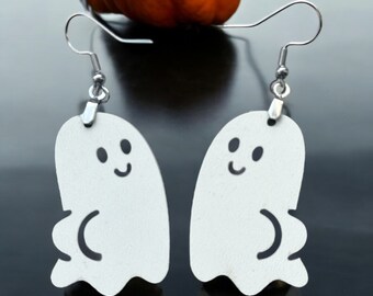 Funny Ghost Butt Earrings: Laser Etched Halloween Dangle Jewelry