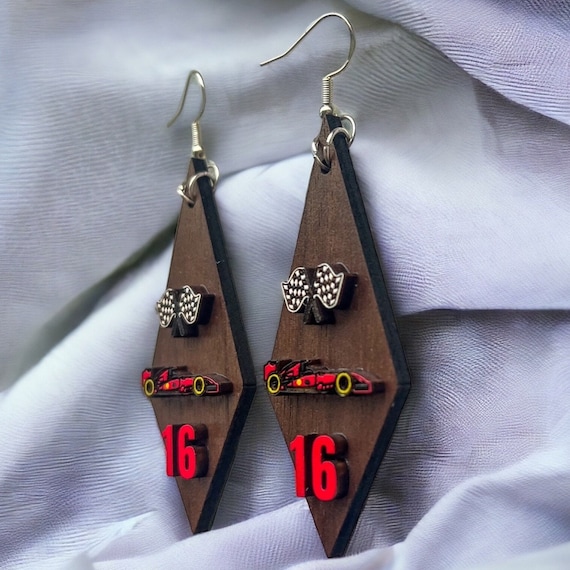 F1 Racing Earrings: Custom Driver Number, Checkered Flag - Formula 1 Jewelry