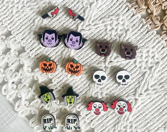 Halloween Stud Earrings: Spooky Wood Monsters, Lightweight October Jewelry