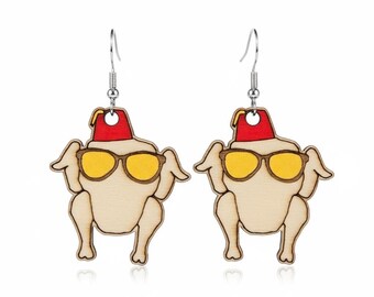 Turkey Head Earrings Friends TV Thanksgiving Monica Scene Wood Dangle