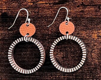 Boho Wood Hoop Earrings: Hand-Painted Leather Dangles