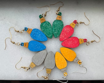 Hand-Painted Christmas Light Bulb Earrings: Festive Holiday Jewelry