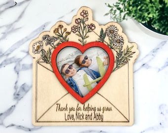 Wood Photo Frame Magnet, Hand-Painted, 4 Inch, Fits 2x3 Wallet Picture, Custom Names