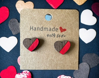 Walnut Wood Heart Stud Earrings with Stainless Steel Posts