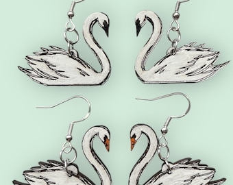 Hand-Painted Wooden Swan Earrings: Lakeland's Signature Bird
