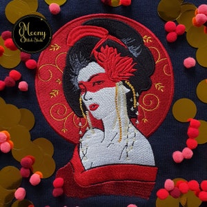 Diseño de bordado Geisha & Range, Descarga instantánea
