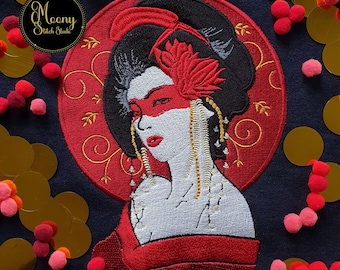 Wzór haftu „Gejsza” – Geisha Embroidery Design – Japanese Motif – Digital Download
