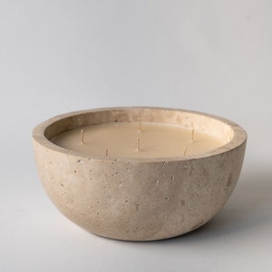 Handmade Soy Candle in Travertine Bowl, Scented Natural Soy Wax, Non-Toxic Clean Burn, Long Lasting, Luxury Home Decor Gift, Eco Friendly
