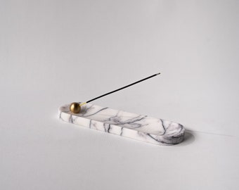 Marble Incense Holder for Stick, Travertine Incense Burner with brass holder, Incense Ash Catcher, Meditation, Home Décor, Mother's Day Gift