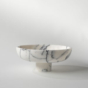 Natural Calacatta Viola Marble 12" (30 cm) wide large Marble Footed Centerpiece Bowl, Pedestal Serving Platter, Curved bowl, Home gifts