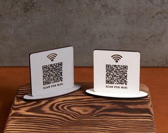 Personalised WiFi QR Code Sign: Airbnb, Guesthouse Freestanding Engraved Scan for WiFi QR-Code Plaque