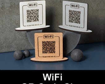 Personalised WiFi QR Code Sign: Freestanding WiFi Password Engraved Plaque