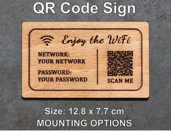 Personalized WiFi QR Code Sign | Engraved Hardwood Plaque