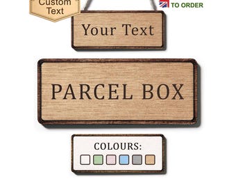 Parcel Box Wooden Sign, Personalised Engraved Delivery Plaque, Custom Parcel Drop Box Label, Courier Post Storage Marker, Outdoor Notice