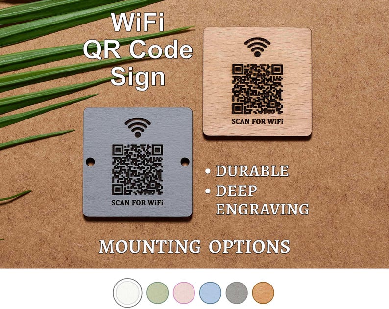 Engraved WiFi QR Code Sign | Custom Password Plaque image 1