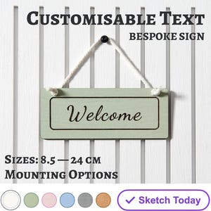 Panneau de bienvenue personnalisable | Plaque en bois personnalisée | Bonjour plaque de porte | Plaque nominative à accrocher au mur | Décoration de porte de chambre | Bienvenue aux invités