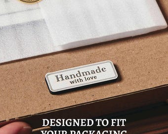 Handmade With Love Wooden Labels – Adhesive Laser Engraved Packaging Tag – Small Business Branding Inserts