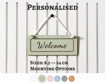 Custom Engraved Welcome Sign: Personalised Wooden Plaque, Wall Hanging Greeting Sign, Door Decoration