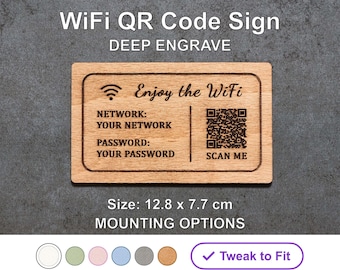 Personalized WiFi QR Code Sign | Engraved Hardwood Plaque