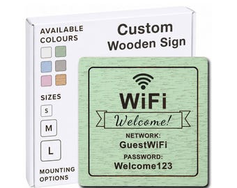 Personalised WiFi Password Sign – Wooden Airbnb Welcome Plaque With Network Name & Password