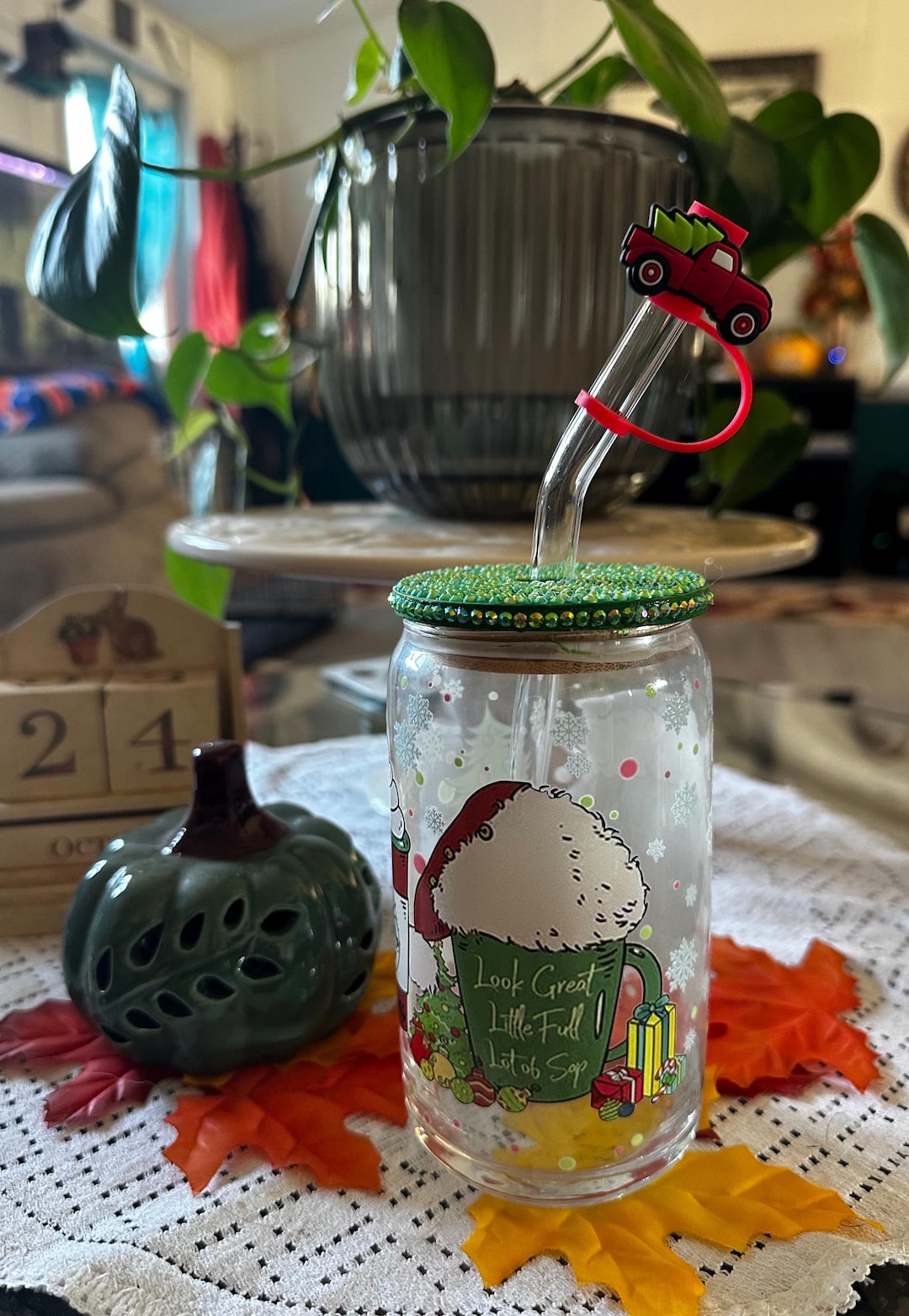 Christmas Vacation Glass Coffee Cup, Libby 16 Oz Glass Cup, Bling Lid ...