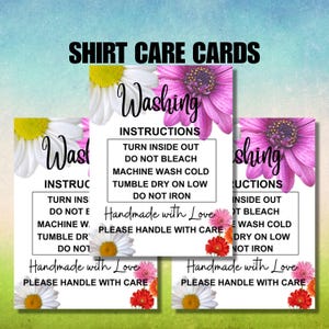 Daisy Clothing Care Instructions Cards: Printable T-Shirt Care (PDF, PNG)