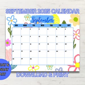 September 2025 Calendar Printable: Sunflower Design (Digital Download, US Letter Size)