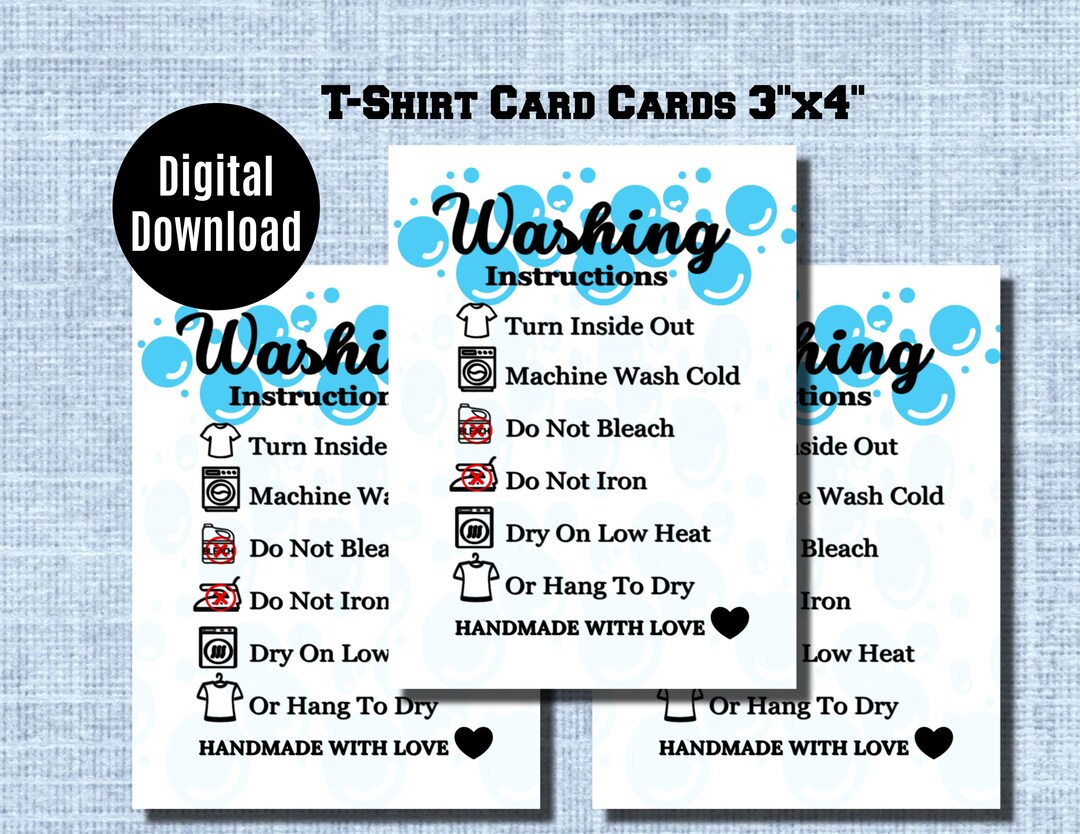 Washing Instructions Care, Clothing Care Instructions, Tshirt Care Cards, Tshirt Care ...