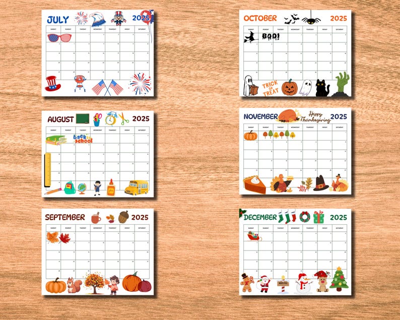2025 Calendar Printable PDF, Monthly Calendar, Editable 2025 Calendar, Cute Kids Calendar 2025 ...