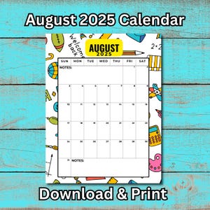 August 2025 Printable Calendar: Teacher Planner, Back to School (PDF Download)