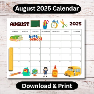 August 2025 Printable Calendar: Teacher Planner, Back to School (PDF Download)