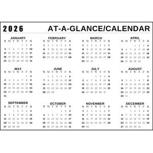2026 Calendar, Printable PNG PDF, Monthly Calendar, 2026 Monthly Calendar, Calendar 2026, Desk and Wall Printable Calendar, Sunday Start