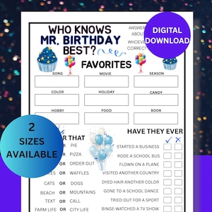 Who Knows the Birthday Boy Best, 8.5x11 & 5x7in Versions, Birthday Party Game, How Well Do You Know the Birthday Boy, Printable, Birthday
