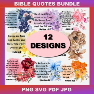 12 imagens de versículos bíblicos de calendário, pacote de versículos bíblicos PNG, citações cristãs, cartões de escrituras, sublimação, desenhos florais, Jesus Png, cristão