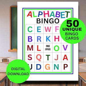 Bingo de alfabeto, jogos de alfabeto, bingo de aprendizagem, bingo de alfabeto para crianças, bingo ABC, atividades de alfabeto para pré-escola, correspondência de letras para impressão