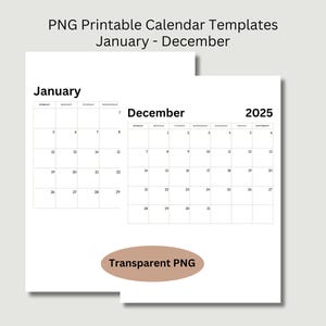 Transparante png-sjablonen voor maandkalender 2025, kalender 2025 afdrukbare png-pdf, maandkalenders, kalender 2025, afdrukbaar, start zondag